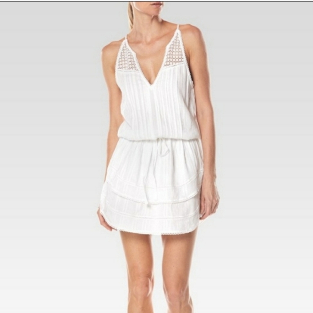 PAIGE White Crochet-Trim V-Neck Tank Dress